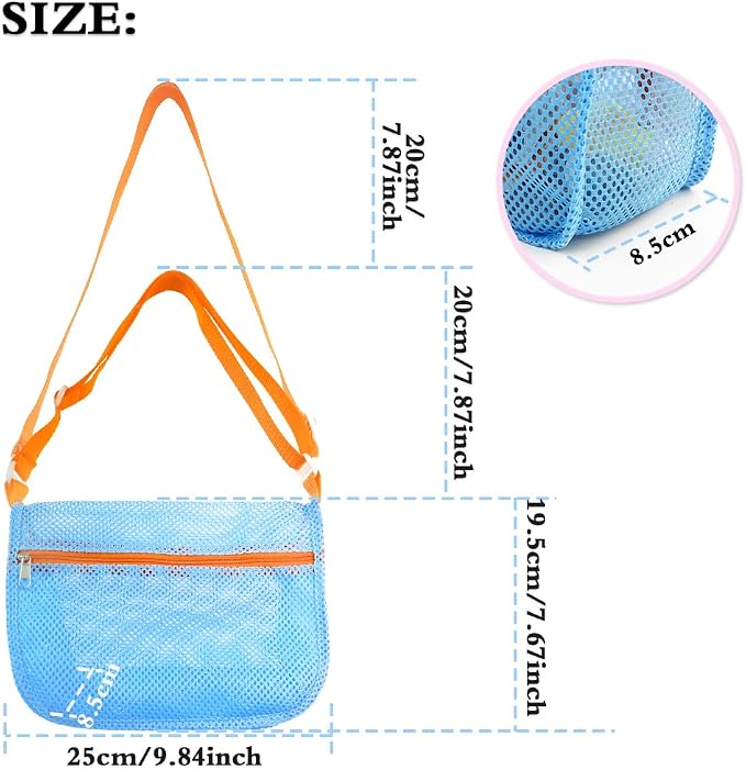 Beach Mesh Shovel and Shell Bag Set, Shark Tooth Sifter Dipper with Mesh Beach Bags for Shell Collecting, Kids Sand Filter Scooper Toys for Toddlers Shelling Picking Up (Black)