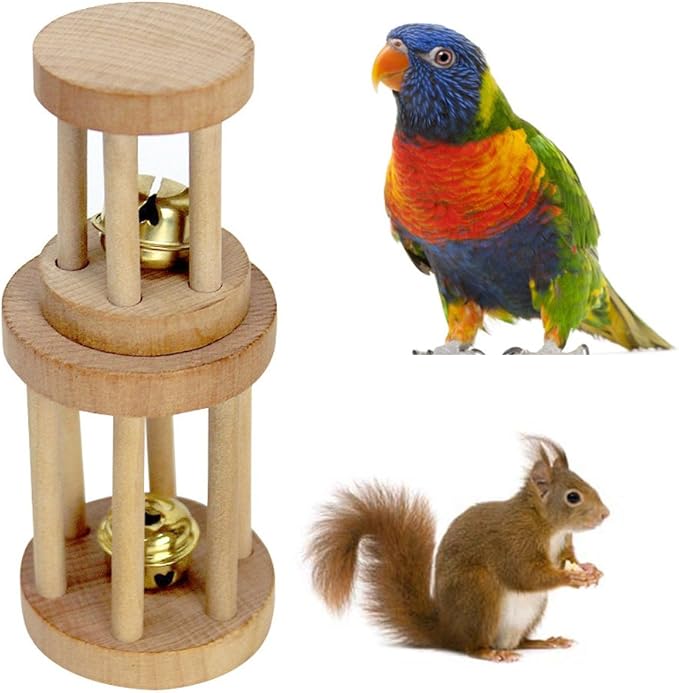 Doober Wood Unicycle Dumbell Bell Roller Chew Toys For Pet Rabbits Hamsters Rat (S)
