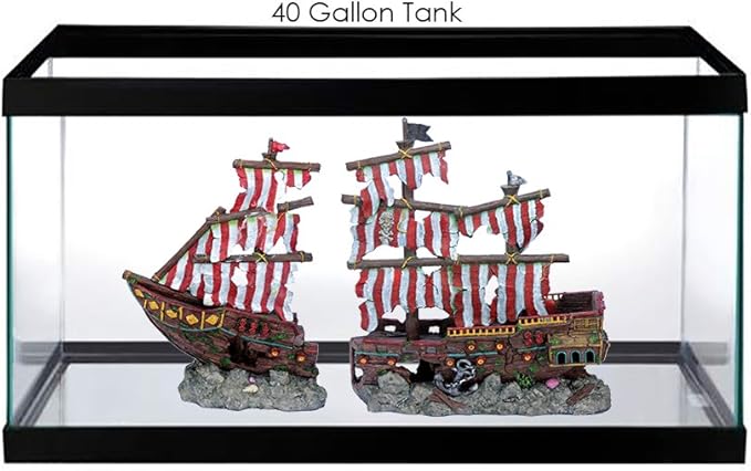 Penn-Plax Deco-Replicas Striped Sail Shipwreck Aquarium Decoration – Safe for Freshwater and Saltwater Fish Tanks – Large – 2 Pieces