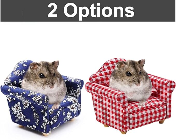 Hamster Mini Cotton Sofa Chair, Small Animal Blue Red Bed Cozy with Pillow, Cage Decor Photo Toys, Relax Habitat House Accessories, Sleep Pad Rest Nest for Hamster, Mice, Rat.