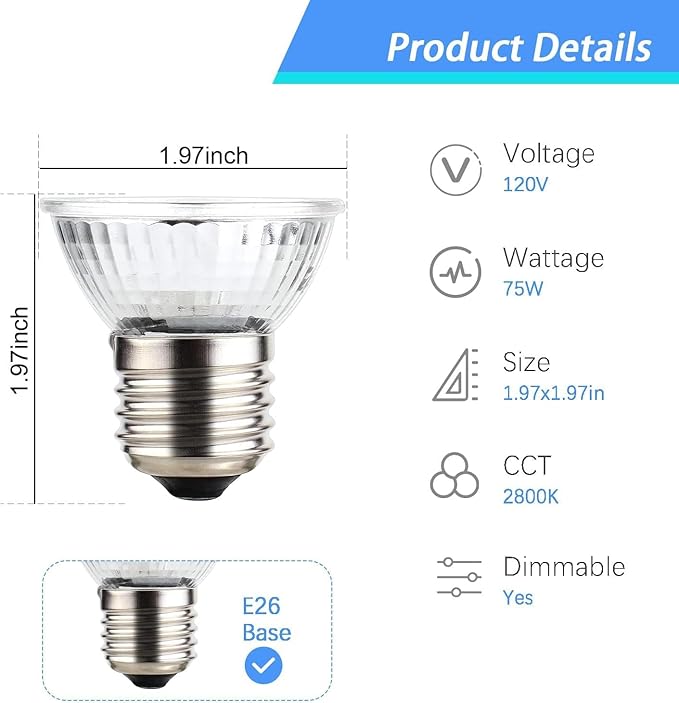 Turtle Heat Bulb 75W UVA Bulbs, 4-Pack Fit E26 Reptile Lamp, Light Turtle Heat Lamp for Reptiles and Amphibian Tanks, Terrariums and Cages, Works with Various Lamp Fixtures
