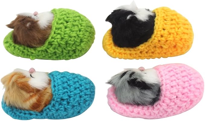 4Pcs Sleeping Cat in Slipper Doll Toy, Mini Kitten in Shoe with Meows Sounds Decor Hand Toy Gift for Kids Boys Girls