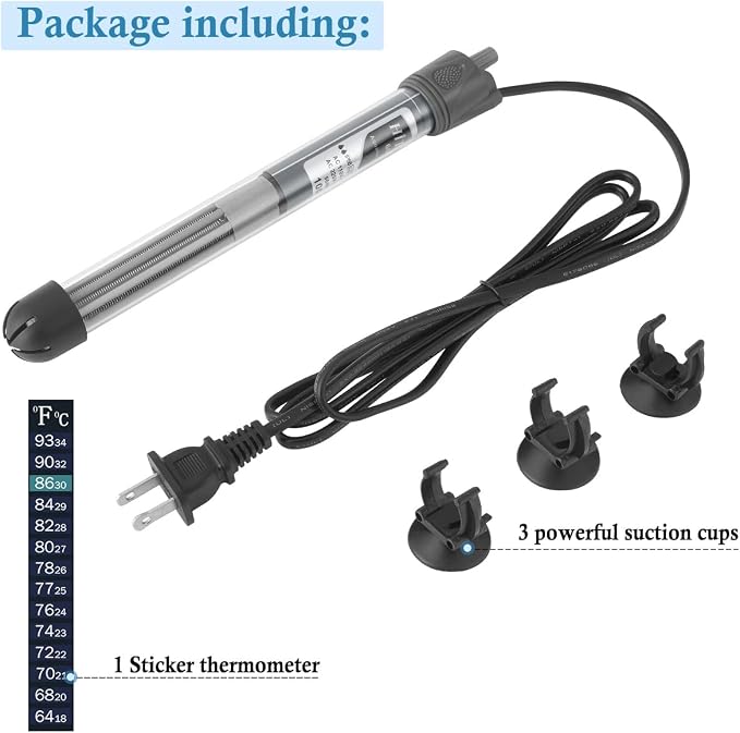 HITOP 100W Adjustable Aquarium Heater, Submersible Fish Tank Heater Thermostat with Suction Cups for 12-30Gal
