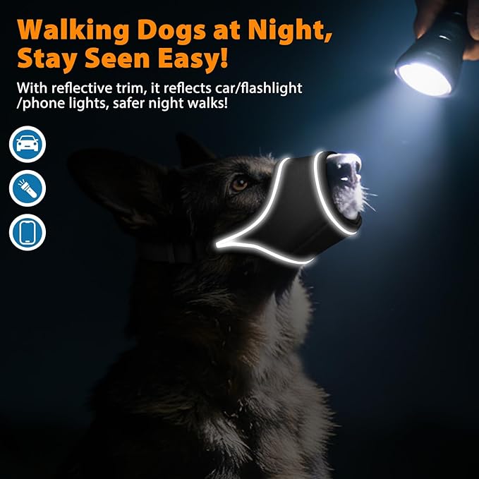 LUCKYPAW Dog Muzzle for Small Medium Large Dog Labrador Golden Retriever German Shepherd, Soft Oxford Cloth Muzzle to Prevent Biting Chewing for Training Grooming with Buckle (Black, XL)