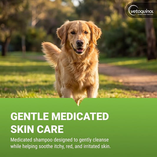 Vetoquinol Universal Medicated Shampoo - Deep Cleansing Sulfur Shampoo for Dogs, Cats & Horses - Gentle Cleanse for Dry Skin - pH Balanced for Daily Grooming - Safe for Flea & Tick Medication - 16 oz