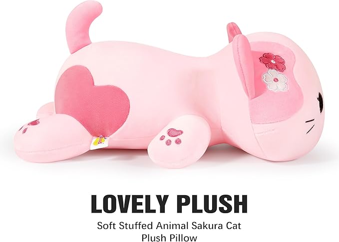 Onsoyours Original Sakura Cat Plush Cute Kitten Stuffed Animal Soft Little Pink Kawaii Kitty Plush Toy Gift for Kids & Adults (Sakura Cat, 9")