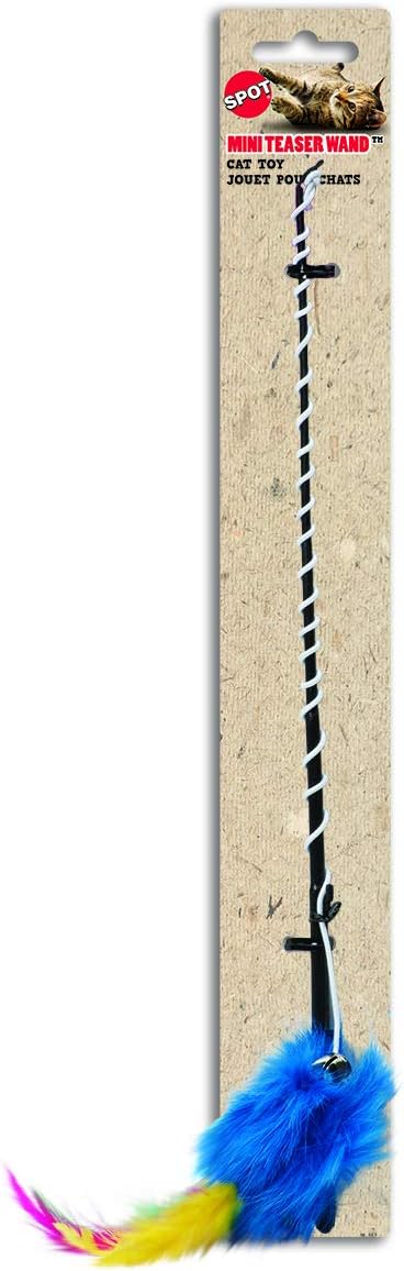 SPOT Mini Teaser Cat Wand – 12 Inch Interactive Toy with Bungee Cord, Bell & Catnip, Encourages Exercise & Bonding Play – Assorted Styles