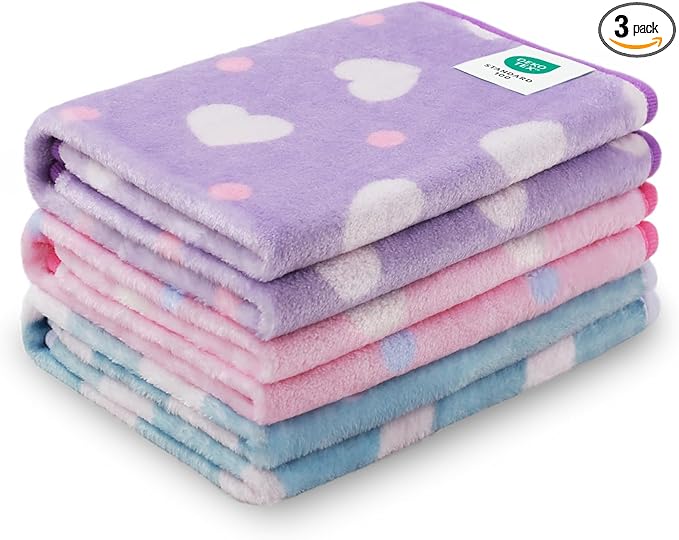 1 Pack 3 Blankets Super Soft Cute Dot Pattern Pet Blanket Flannel Throw for Dog Puppy Cat Purple/Pink/Cyan Large