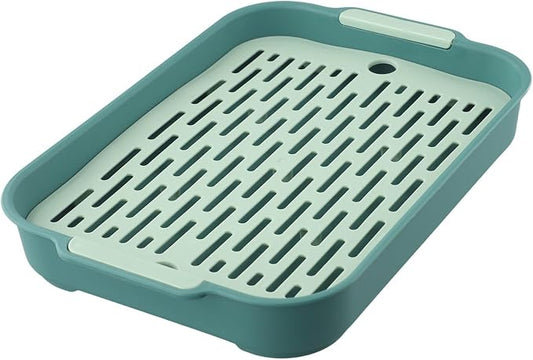 Ped Litter Box Trainer with Detachable Grid Tray for Rabbits Guinea Pigs Hamsters Chinchillas Ferrets Birds Sturdy Plastic Toilet Training Pan Easy Clean Smooth Corner(B)
