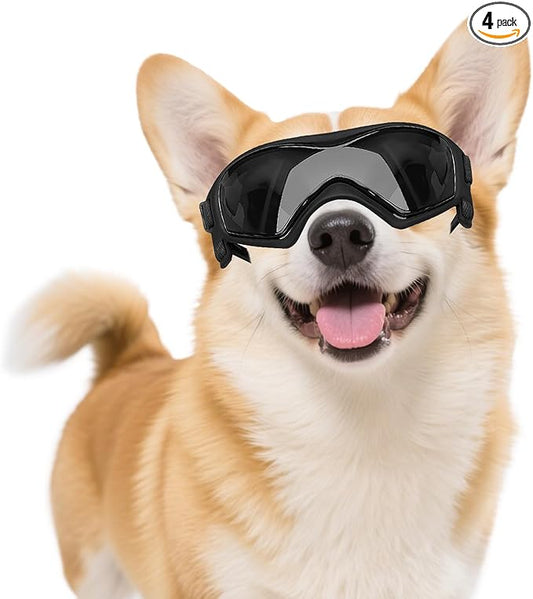 Dog Goggles Dog Sunglasses for Medium Breed UV Protection Windproof with Adjustable Head Straps Chin Straps for Ride Car/Hiking Travel/On Beach-Black