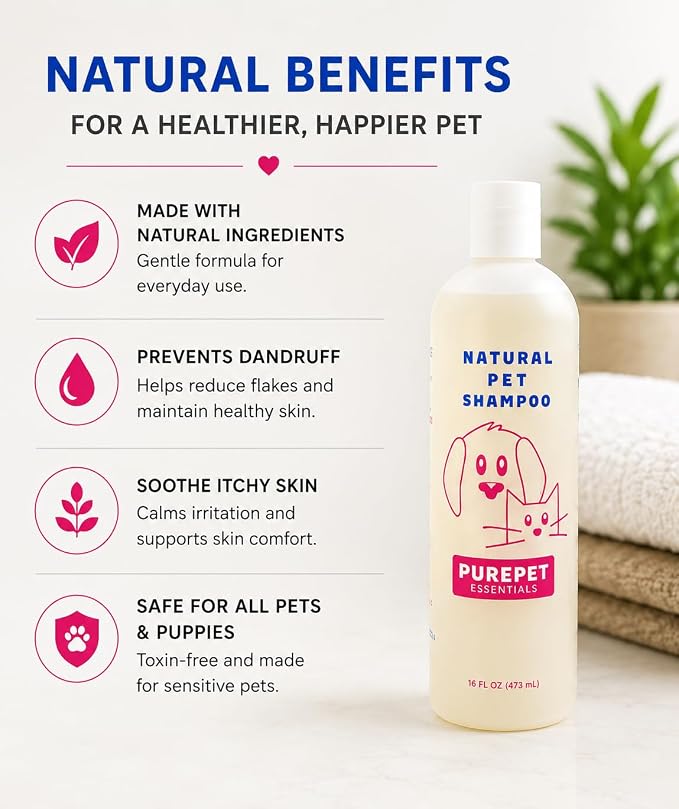 PurePet Essentials Lavender Scent Dog Shampoo for All Pets & Puppies - Natural, Soothing, and Effective 16 0z