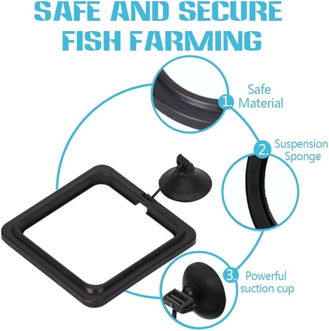 Fish Feeding Ring, Fish Safe Floating Food Feeder Circle Blue, with Suction Cup Aquarium, Square and Round Shape Fish Tank Towels - for Guppy, Betta, Goldfish, Etc (1 Square)