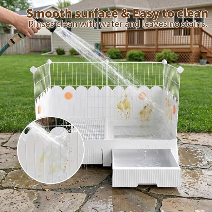 Oneluck Large Rabbit Cage Indoor,2-Story Bunny Hutch with Rasied Urine-Proof Walls, Leak-Proof Trays, Wheels,37" L x22 W x 30" H for Rabbits, Chinchillas, Guinea Pig (Large, Opaque)