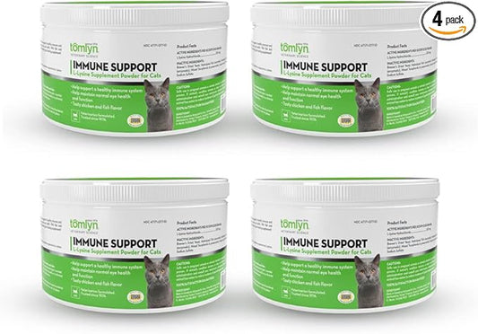 Tomlyn Immune Support Daily L-Lysine Supplement, Fish-Flavored Lysine Powder for Cats and Kittens, 4 Pack