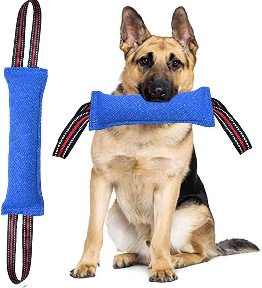 Clysoru Tug Toy for Dogs Tug of War Dog Toy with 2 Strong Red Band Handles Lasting Training Equipment Puppy to Large Dogs Interactive Toy Best for Tug of War Pull Indestructible Rope Toys (Blue)