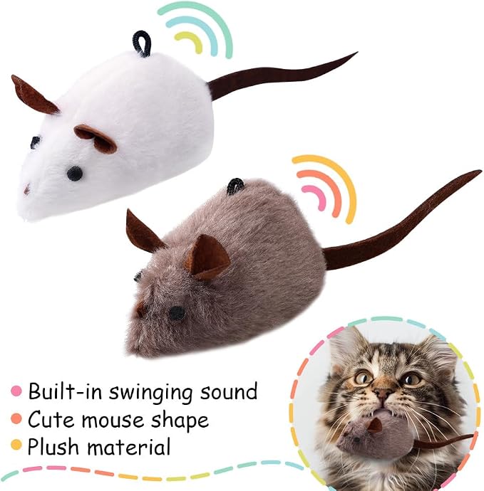 PAZ'S GIFT Cat Wand Toy, Mouse 2-piece Catnip wzggle Sound Toy, Soft and Durable, Interactive cat kick for Indoor Games