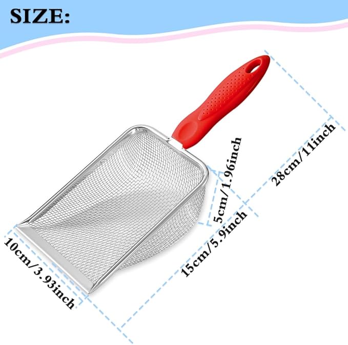 Beach Mesh Shovel and Shell Bag Set, Shark Tooth Sifter Dipper with Mesh Beach Bags for Shell Collecting, Kids Sand Filter Scooper Toys for Toddlers Shelling Picking Up (Red)