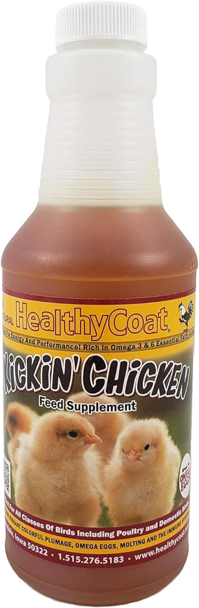 Healthy Coat Kickin' Chicken Feed Supplement: Gallon. Plumage, Skin, Molting, Egg, Immune System, Energy (Pint)