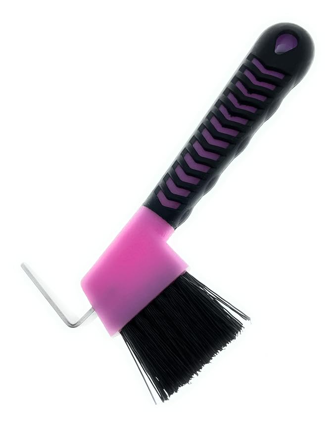 Horse Hoof Pick with Brush - Non-Slip Ergonomic Handle, Heavy-Duty Steel Pick & Stiff Bristles - Removes Dirt, Mud & Rocks - Horse Grooming Tool for Daily Hoof Care (Pink)