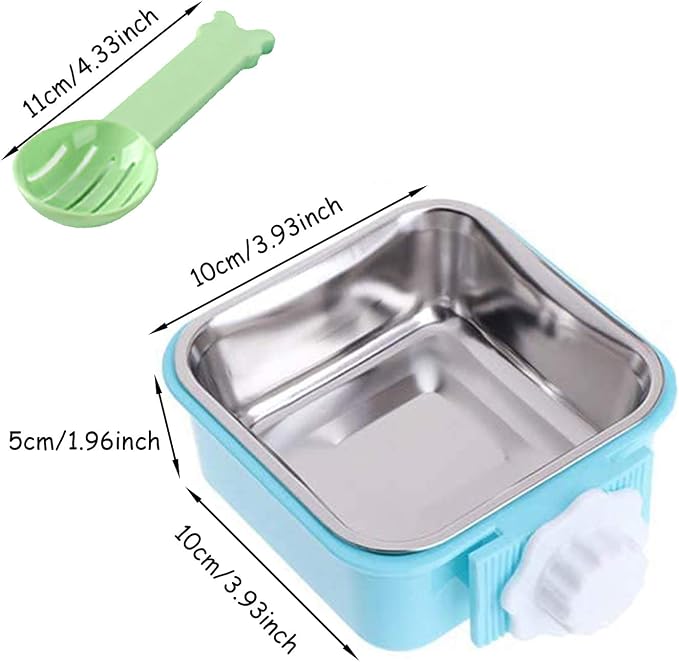 kathson 3PCS Crate Dog Bowl Hanging Cage Food Bowl Stainless Steel Removable Pet Food Spoon Water Feeder Bowls Coop Cup for Puppy Cat Bird Rabbit