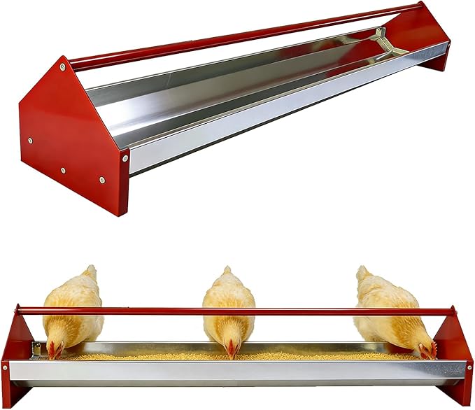 Chicken Feeding Trough,Chicken Feeder,45" Heavy Duty Galvanized Steel Feeder with Drainage Holes & Crossbar,Suitable for Poultry Feeder Trough for Chicken, Duck, Geese, Turkey (1 Piece)
