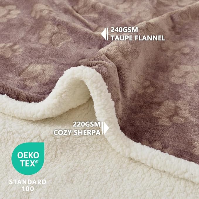 Qeils Waterproof Blanket for Bed, Dog Blankets for Large Dogs, Waterproof Cat Blanket Washable, Soft Sherpa Fleece Puppy Blanket, Reversible Throw Protector for Couch Car, 50"X60", Taupe