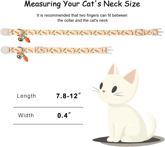 2 Pack Easter Cat Collars - Playful Chick & Carrot Easter Breakaway Cat Collar with Bell & Matching Pendant, Adjustable Spring Holiday Pink Yellow Kitten Collars for Boy Girl Cats
