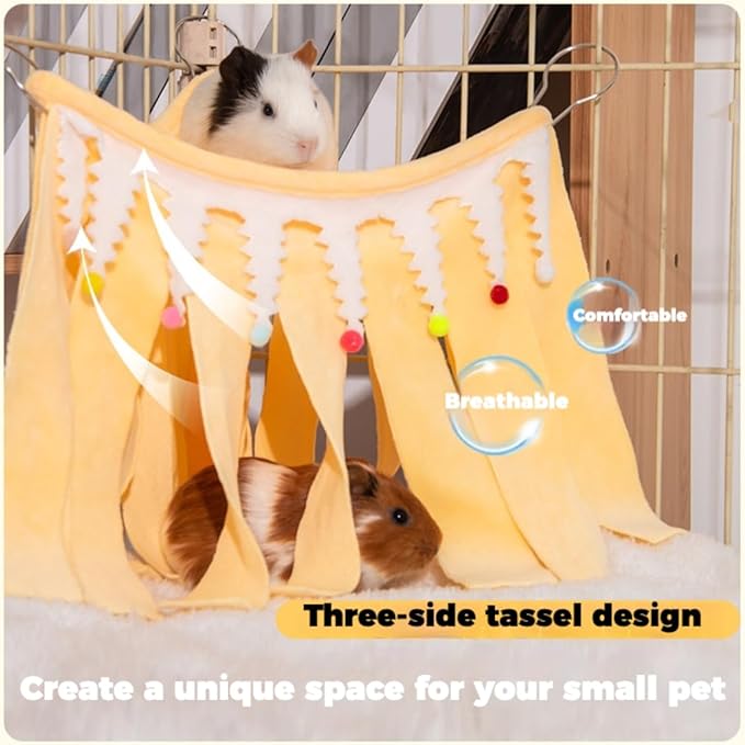 Guinea Pig Corner Hideout, Small Animal Hideout Hammock, Ferret Cage Accessories Cute Hammock, Soft Hanging Fleece Toy for Hamster, Bunny, Chinchilla, Hedgehog (Pink,Medium)