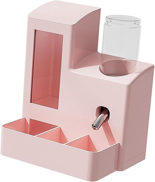3 in 1 Hamster Automatic Feeder Dispenser Easy to Clean Container Feeding Station for Home Ferrets Bunny Small Animal Patio, Pink 80ml Bottle