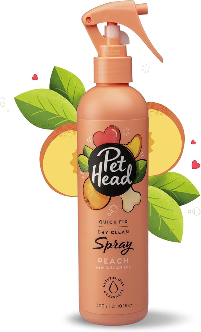 Pet Head Quick Fix Dog Dry Clean Spray | Peach Scent | Dry Dog Shampoo for Smelly Dogs | Nourishes and Softens Coat & Skin | Vegan | Gentle Formula for Puppies | Made in USA | 10.1 fl. oz.
