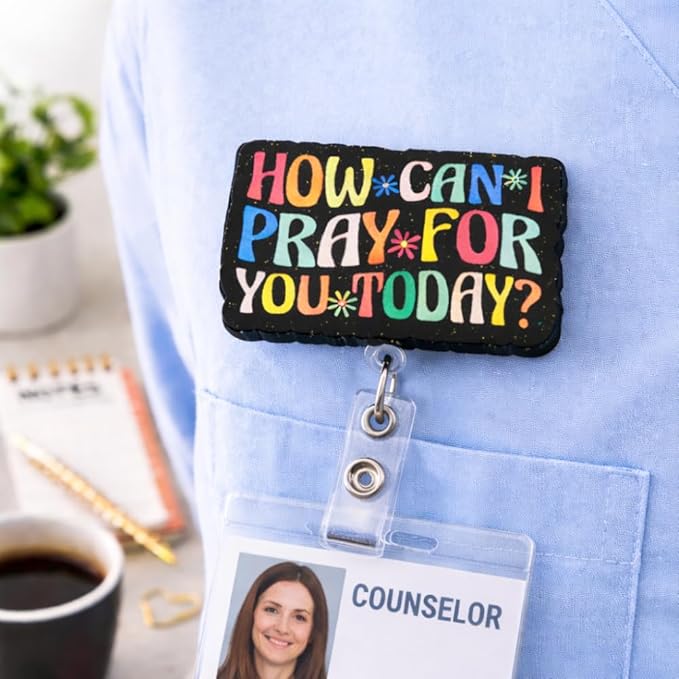 Pray for You Christian Religious Badge Reel Retractable ID Holder Jesus God Lanyard with Alligator Clip for Nurse Medical Worker Teacher Nursing Spiritual Decorative Accessory Healthcare Staff