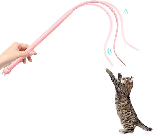 Andiker Mice Tail Cat Wand Toy, 30 inches Long Cat Teaser Stick with Innovative Silicone Rat Tail Easy to Install and Clean Soft Easy Swing Tail Interactive Cat Toys for Indoor Cats (Pink)