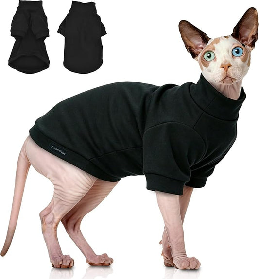 Sphynx Cat Clothes Hairless Cat Sweater Shirt Soft Warm Long Sleeves Pullover Pet Clothes Pajamas Dog Cloth for Small Dogs Kitten Clothes Pet Sweaters (Black, XL)