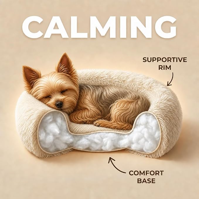 Tiny Dog Bed 15 Inch for Extra Small Dogs,Washable Puppy Bed,Soft Faux Fur Calming Donut Bed for Chihuahua Yorkie Maltese Pomeranian,Beige