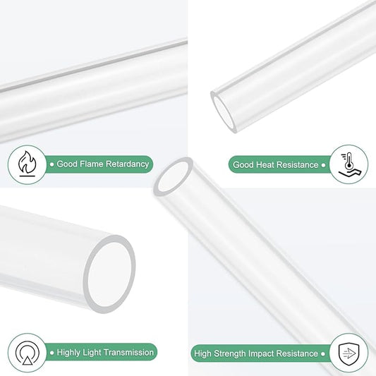 M METERXITY Clear Plastic Tube, 13mm[0.51"] ID x 16mm[0.63"] OD High Impact Rigid Polycarbonate Round Pipes for Water Plumbing/Lighting/Aquariums/Models, Plastic Tubing [305mm/12IN]