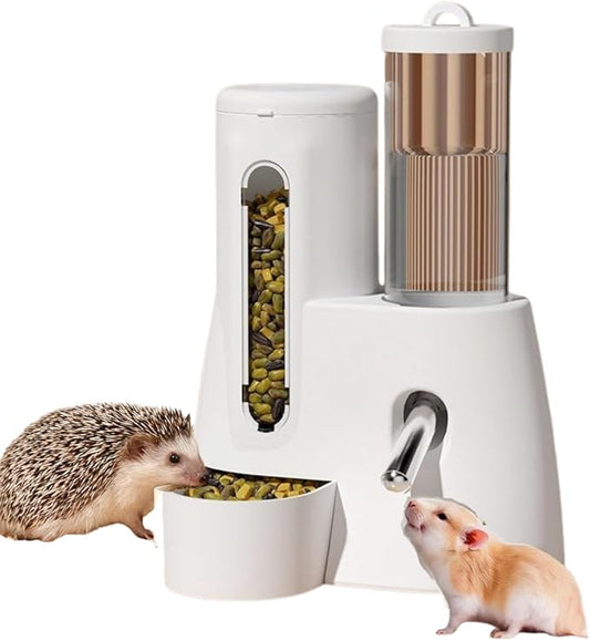 2 in 1 Rabbit Food Water Dispenser, Guinea Pig Water Bottle, Large Capacity Bunny Feeder for Cages, Automatic Bunny Feeder, for Rabbit Ferrets Guinea Pigs Hedgehog Hamsters Small Animals (White,S)
