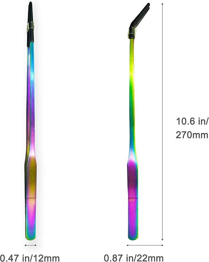 2 PCS Long 10.6" Stainless Steel Reptile Feeding Tongs with Rubber Tip, Straight & Curved Tweezers for Aquariums & Crafts, Feeder Tools for Bearded Dragon, Lizards Snake, Terrarium Supplies (Colorful)