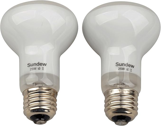 Sundew 2-Pack Reptile Heat Bulb, Dimmable Basking Spot Lamp for Reptiles & Amphibians, Daytime Heating Light for Bearded Dragon, Gecko, Lizard, Snake, Turtle - E26 Base (50, Watts)