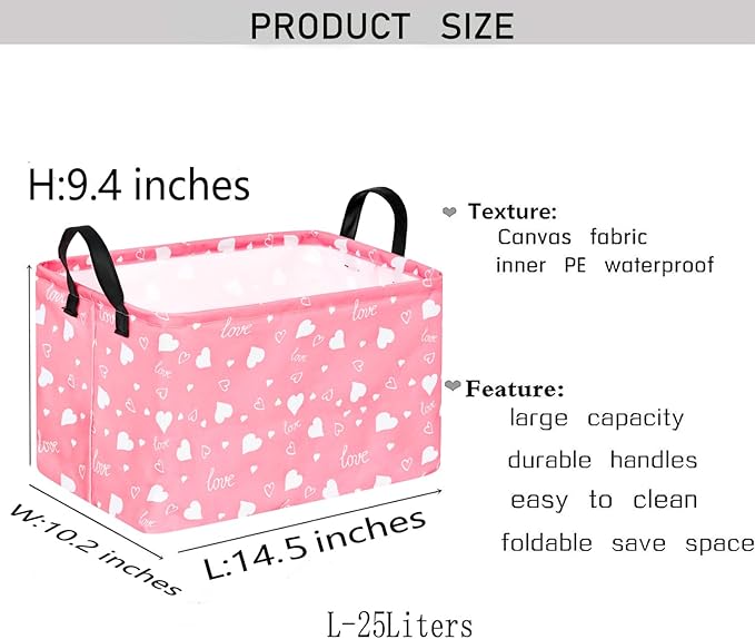 Kid Storage Basket Gift Shelf Basket Toy Storage Bin, Nursery Basket Organizer Box for With Handles for Room Deco Heart Pattern Valentine's Storage Basket