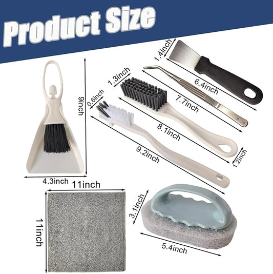 7PCS Bearded Dragon Tank Cleaning Kit, Specialized Cleaning Tool Set for Reptile Tanks, Includes Curved Tweezers, Glass Scraper, Desktop Dustpan, Tile Brush, Charcoal Cloth, Gap Brush, and Scraper