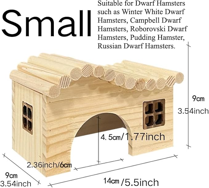Hamster Wood Hideout Hut with Window Small Animal Wooden House for Rat Dwarf Hamster (Small)