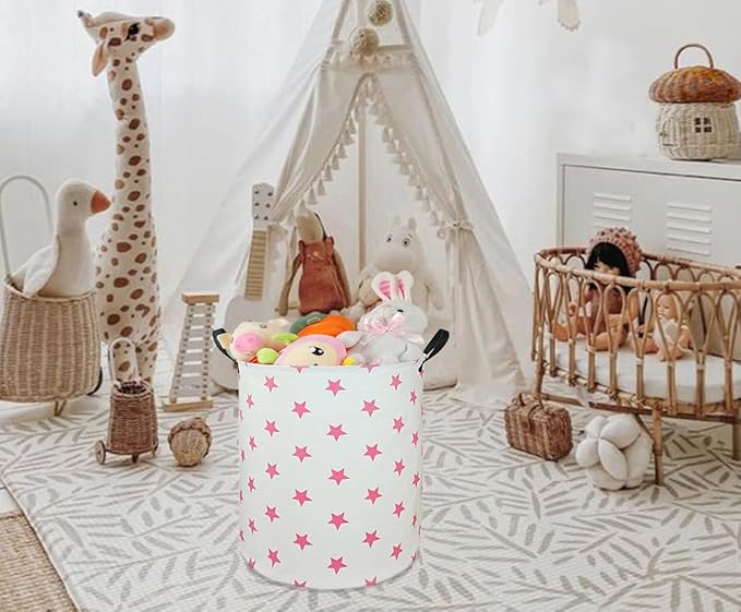 Kids Laundry Hamper Storage Basket Laundry Organizer Hamper Storage Bins Clothes Box Nursery Hamper Gift Basket with Handles (Star)