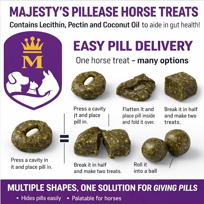 Majesty's PillEase Horse Treats | Pack of Two 48 Ounces Each |Makes Giving Medication Easy | Made in The USA | A Delicious Soft and Pliable No Bake Cookie Horse Treat
