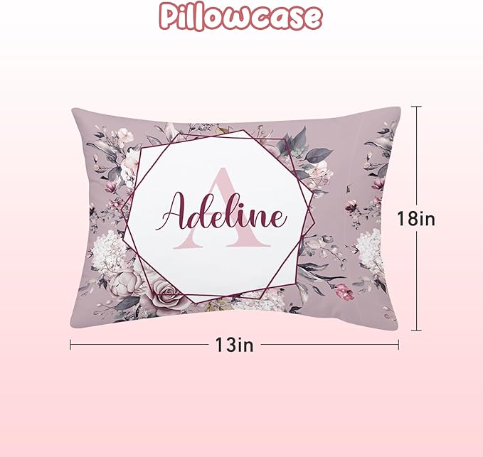 Personalized Crib Bedding Set for Baby Boy Girl, Custom Name Roses Design 3 Piece Baby Bedding Set, Including Plush Blanket, Fitted Sheet and Pillowcase for Newborn Nursery Gift