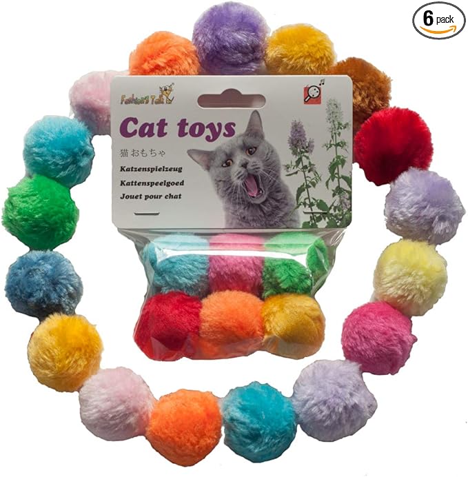 Fashion's Talk Cat Toys Furry Rattle Ball for Kitty 6 Pack