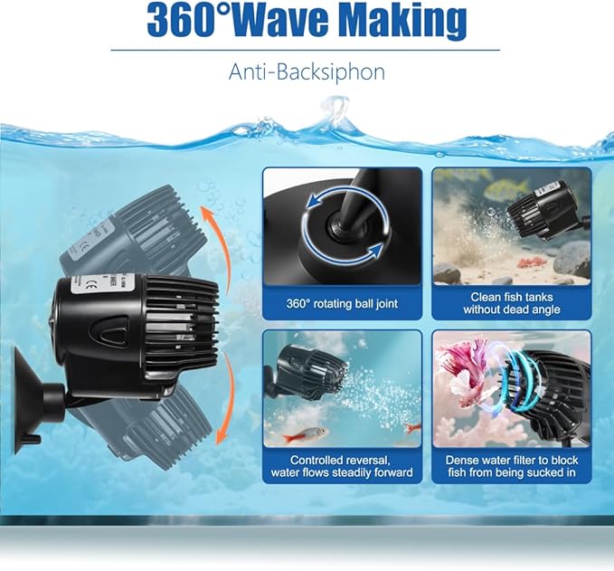 DaToo 2642GPH Mini Aquarium Circulation Pump Ultra-quiet Fish Tank Wave Maker With Suction Cup 360 Degree Rotatable Aquarium Power Head Submersible Water Pump For Freshwater And Saltwater