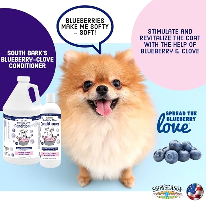 ShowSeason South Bark's Blueberry-Clove Conditioner for Dogs & Cats 12 oz. | for Pets, Long Lasting Softness, Paraben-Free, Biodegradable & Non-Toxic, Made in USA