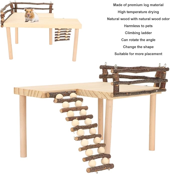 Ejoyous Hamster, Hamster Play Wooden Climb with Climbing Ladder for Dwarf Syrian Hamsters and Small Animal