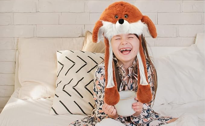 Bubblepompom Animal Hat with Ears Moving Jumping Pop Up Beating Hat Plush Holiday Cosplay Dress Up Funny Gift for Kids