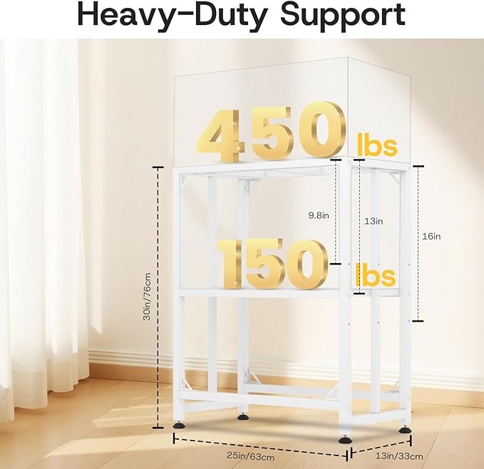 Fish Tank Stand - 20 Gallon Heavy Duty Metal Aquarium Stand, Reptile & Turtle Breeder Tank 450LBS Capacity Terrarium Stand Rack with 2-Tier Storage Shelves (White, 24.8"x13"x30")